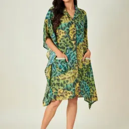 The Kaftan Company Green Printed Kaftan Night Dress-image-83