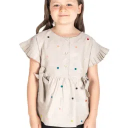 Cherry Crumble By Nitt Hyman Kids Beige Embroidered Top-image-47
