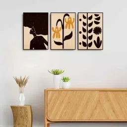 999Store Brown & Black Canvas Wall Painting Panel With Fibre Frame - Set of 3-14