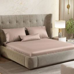 Haus & Kinder Satin Royale Golden Sand 300 TC King Fitted Bedsheet with 2 Pillow Covers-image-33