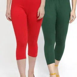 Gracit Red & Green Mid Rise Capris - Pack Of 2-image-11