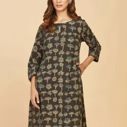 Fabindia Brown Cotton Floral Print Straight Kurta-picture-5