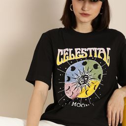DILLINGER Women Black Printed Loose Pure Cotton T-shirt-image-73