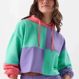 The Souled Store Multicolored Color-Block Crop Hoodie image 1