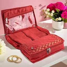 Kuber Industries Red 2 Pieces Floral Embroidered Jewellery Organisers-45