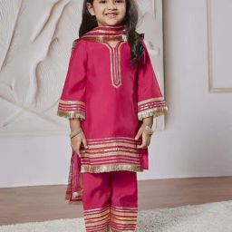 VASTRAMAY Girls Pink Kurta with Pyjama Set With Dupatta-picture-35