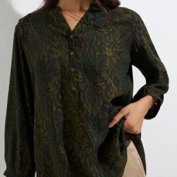 Utsa by Westside Dark Green Botanical Design Tunic image 4