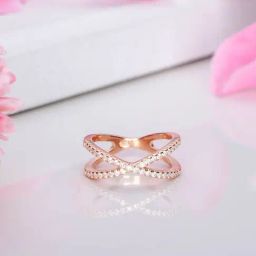 Zavya 925 Silver Dual Line CZ Rose Gold Plated Sparkle Ring for Women-picture-34