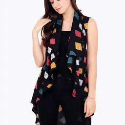 Cation Black Printed Open Front Shrug image 1