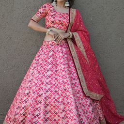 FABPIXEL Embroidered Sequinned Semi-Stitched Lehenga & Unstitched Blouse With Dupatta-picture-16