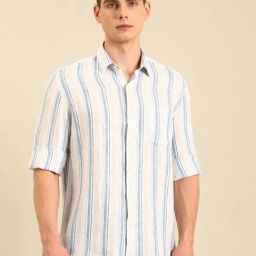 Linen Club White Linen Slim Fit Casual Shirt-image-24