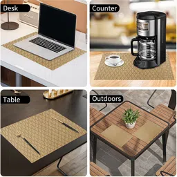 Kuber Industries Placemats Set Of 12Gold Checked Rectangular Shape Table Mats image 5