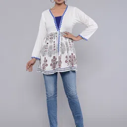 ROOPWATI FASHION White Print Ruffles Top-image-49