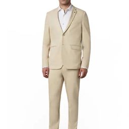 Louis Philippe Beige Slim Fit Two Piece Suit-image-83