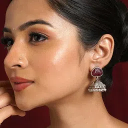 Teejh Jijabai Silver Oxidized Ruby Earrings image 1