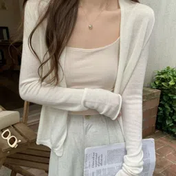 KPOP Women Extended Sleeves Solid Top-image-49