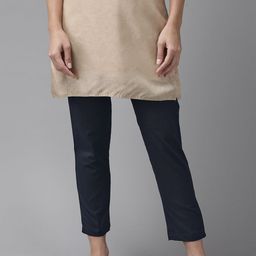 W Women Navy Blue Regular Fit Solid Cropped Trousers-43