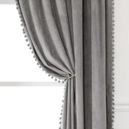 STITCHNEST Grey Velvet Window Curtain With Tieback & Eyelets - 5 Ft - Set of 2 image 1