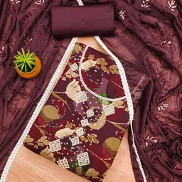 HERE&NOW Floral Embellished Beads And Stones Unstitched Dress Material-image-72