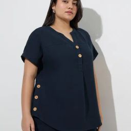 Gia by Westside Navy Button-Detailed Cotton Blouse-picture-32