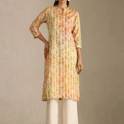 Soch Mustard Straight Fit Floral Kurta-picture-4