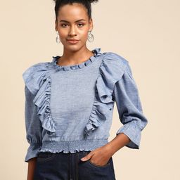 WoowZerz Puff Sleeves Ruffles Smocked Cotton Top-picture-45