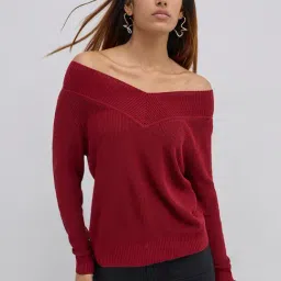 LOV by Westside Burgundy Ribbed Textured Sweater-image-89