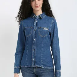 CALVIN KLEIN JEANS Blue Slim Fit Cotton Shirt-image-36