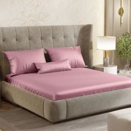 Haus & Kinder Satin Royale Muted Rose 300 TC King Fitted Bedsheet with 2 Pillow Covers-image-10