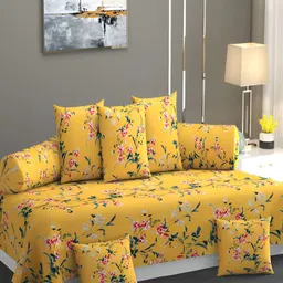 AMRANGE Yellow & Red 8 Pieces Floral Printed Diwan Set-18