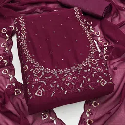 SHADOW & SAINING Floral Embroidered Sequinned Silk Georgette Unstitched Dress Material-image-86