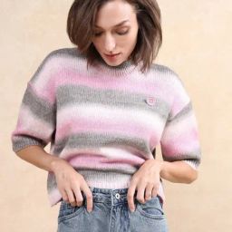 RAREISM Pink Acrylic Striped Short Sleeves Sweater-picture-34