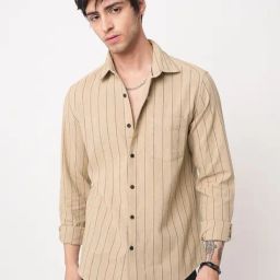 VASTRADO Core Fashion Tan Regular Fit Stripes Shirt-image-43