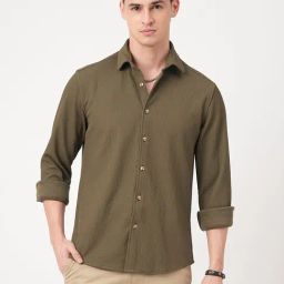 VASTRADO Core Fashion Olive Regular Fit Textured Shirt-image-92