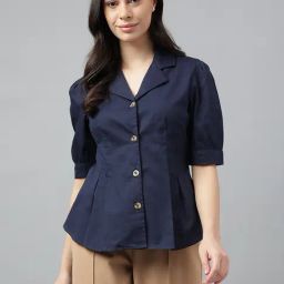 Hancock Navy Cotton Regular Fit Shirt-picture-3