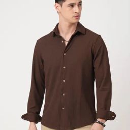VASTRADO Core Fashion Brown Regular Fit Textured Shirt-69