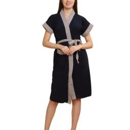 Creeva Navy & Grey Micro Terry Bathrobe (Large)-image-36