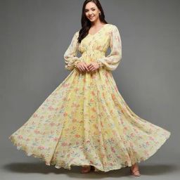 Miss Chase Yellow Chiffon Floral Maxi Dress-image-22