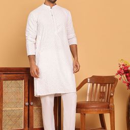 Jompers Men Floral Embroidered Sequinned Kurta with Pyjamas-picture-58