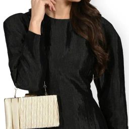 Lavie Anya Pleat Mettalic Gold Textured Small Clutch-17