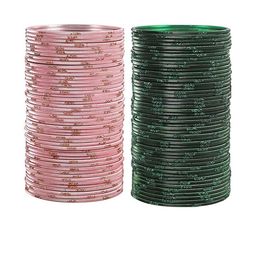Guddan Set of 96 Peach & Green Metal Bangles-image-28