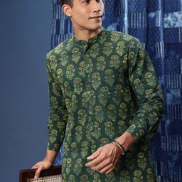 Taavi Ajrakh Floral Printed Pure Cotton Kurta-image-10