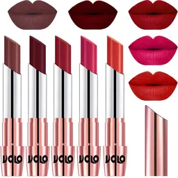 VOLO Set Of 5 Creme Matte Lipsticks - Coffee 34-Maroon 42-Red 43-Passion Pink 44-Orange 49-image-76
