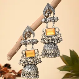 Anvik Silver-Plated Artificial Stones and Beads Dome Shaped Drop Earrings-picture-44
