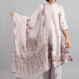 W Mauve Floral Print Dupatta-picture-11