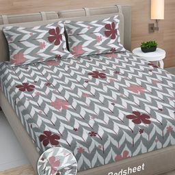Myntra Elegant Homes Grey Geometric Printed 300 TC Fitted King Bedsheet Set 2.50m X 2.20m-image-34