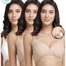 Inner Sense Organic Antimicrobial Padded Nonwired Feeding Bra Pack Of 3 - Beige-image-59