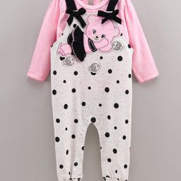 Wow Clothes Full Sleeves T-Shirt & Dungarees Set Teddy Bear Applique - Pink-image-44