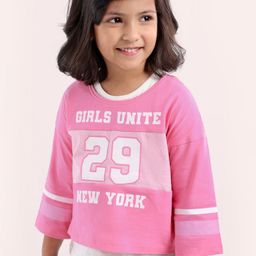 Babyhug Three Fourth Sleeves Crop Top With Inner Tee Placement Print - Pink-image-95