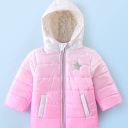 Babyhug Woven Full Sleeves Hoodie with Star Badge - Pink-17